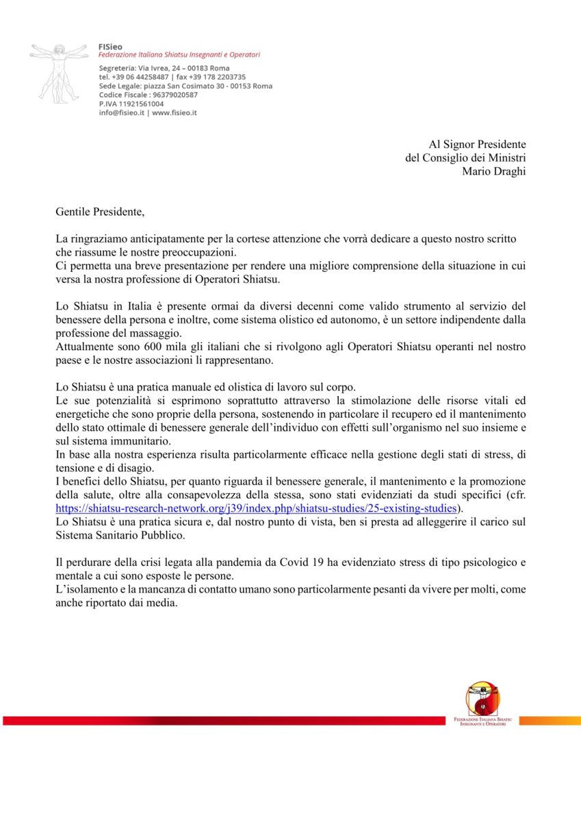 Comunicato Congiunto Delle Associazioni Di Shiatsu